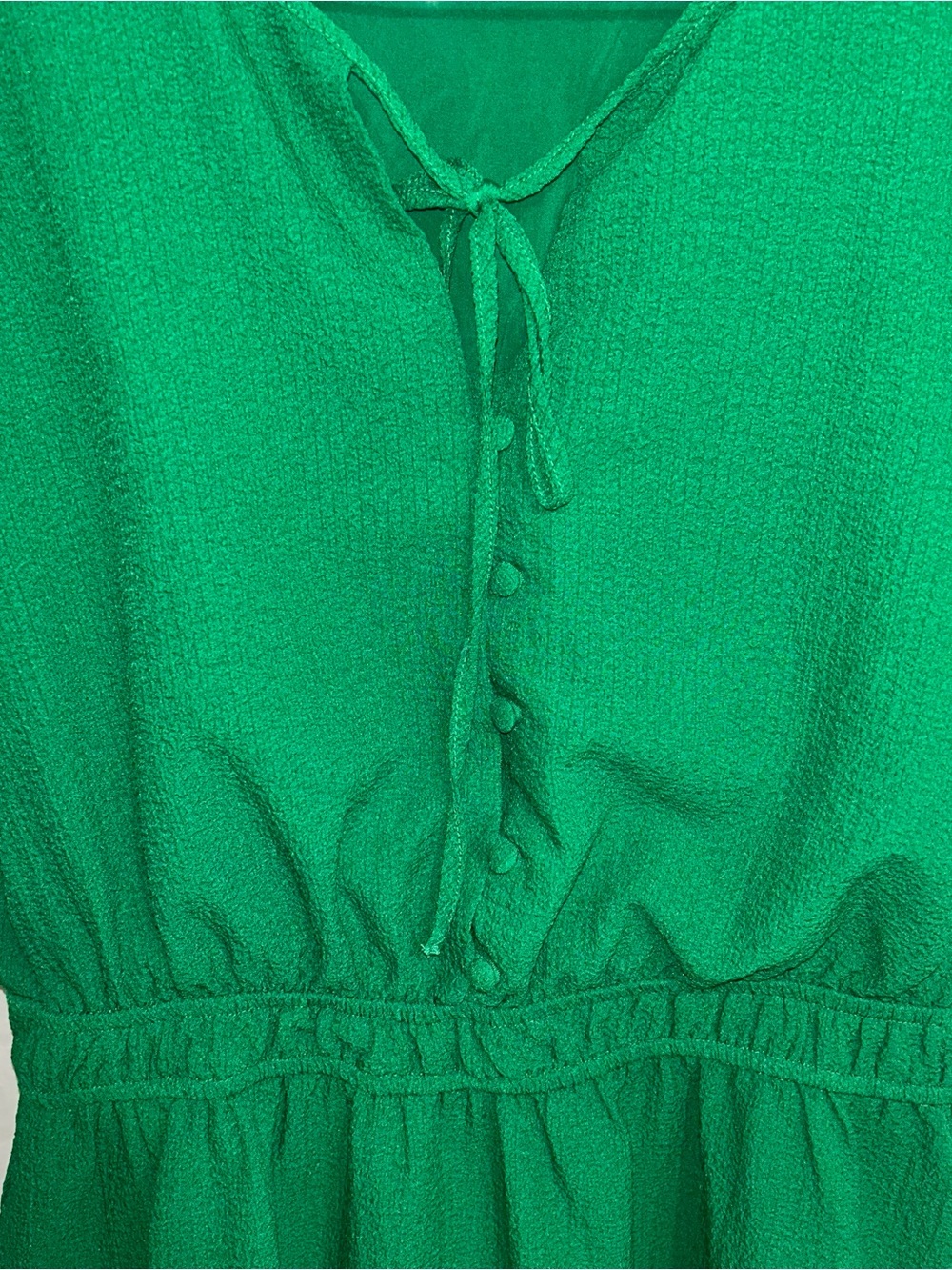 Draper James Emerald Green Puff-Sleeve Tiered Mini Dress - Picture 3 of 9